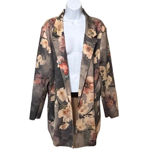 Soft Surroundings Womens 2XL Blazer Jacket Faux Suede Pink Grey Floral Cottage - Picture 1 of 7